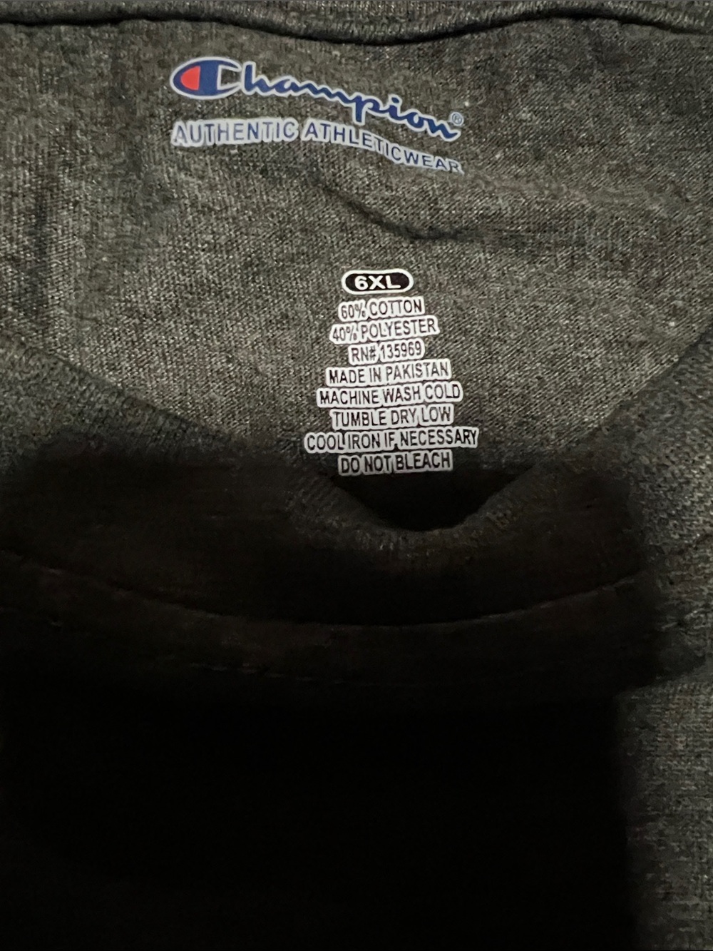 Champion Dark Gray Tee with Red & White Vertical Logo Sz 6XL - Picture 2 of 2